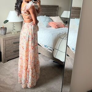 ASTR primrose floral pink strappy back maxi dress XS